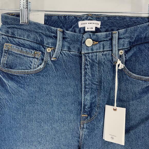 Good American Good Crop Raw Hem Slim Jeans Blue 940 Size 8/29 NWT - Picture 7 of 8